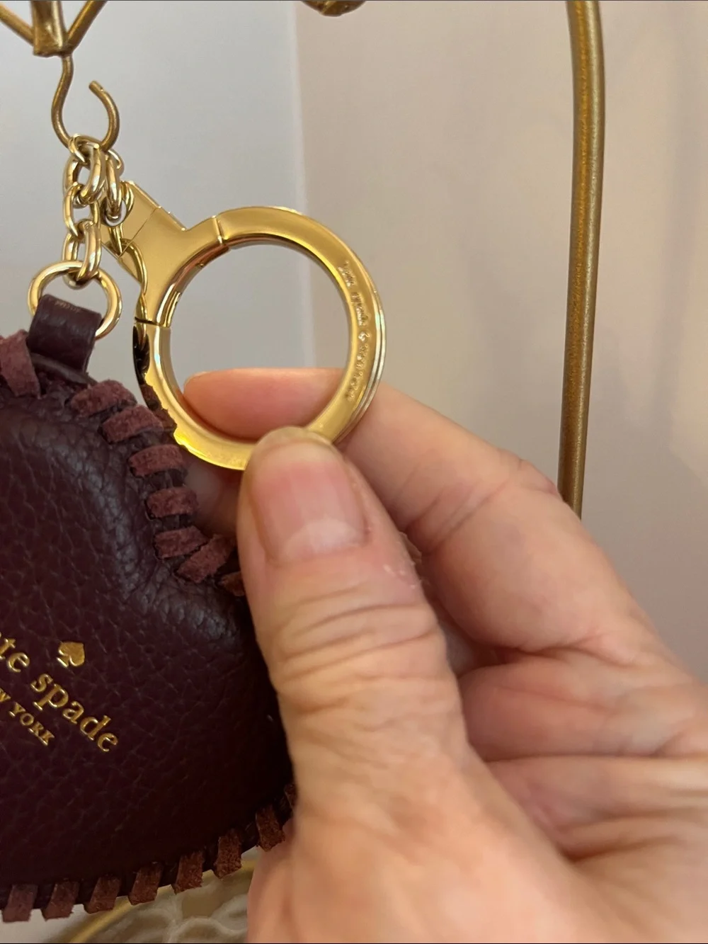 kate spade Burgundy Heart Leather Key Ring with Gold Hardware